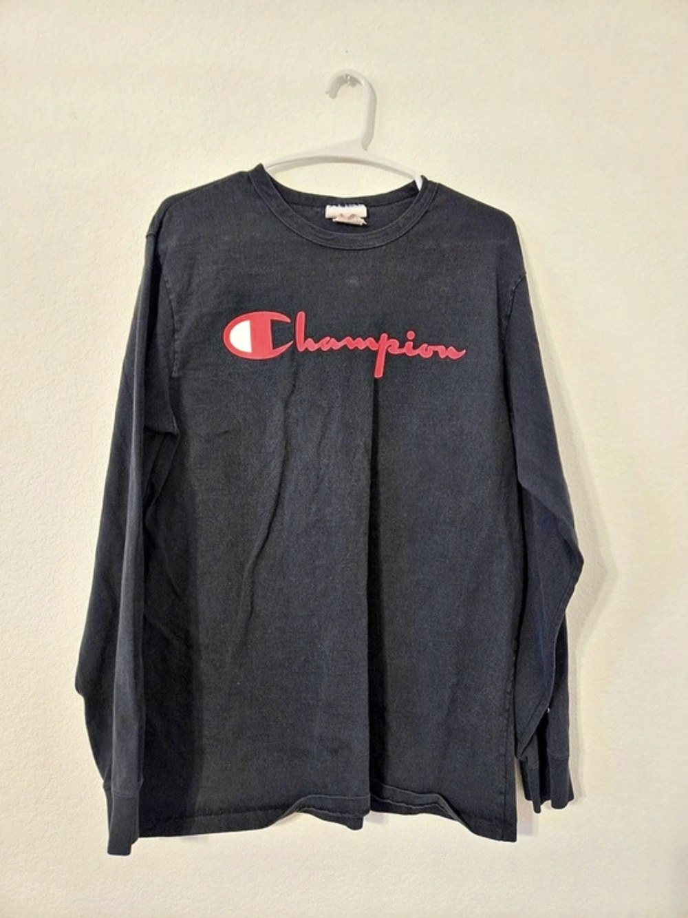 Champion Classic Script Logo Long Sleeve T-Shirt Size Large Black